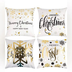 Set 4 White gold/silver Christmas New‎ Year's pillow covers